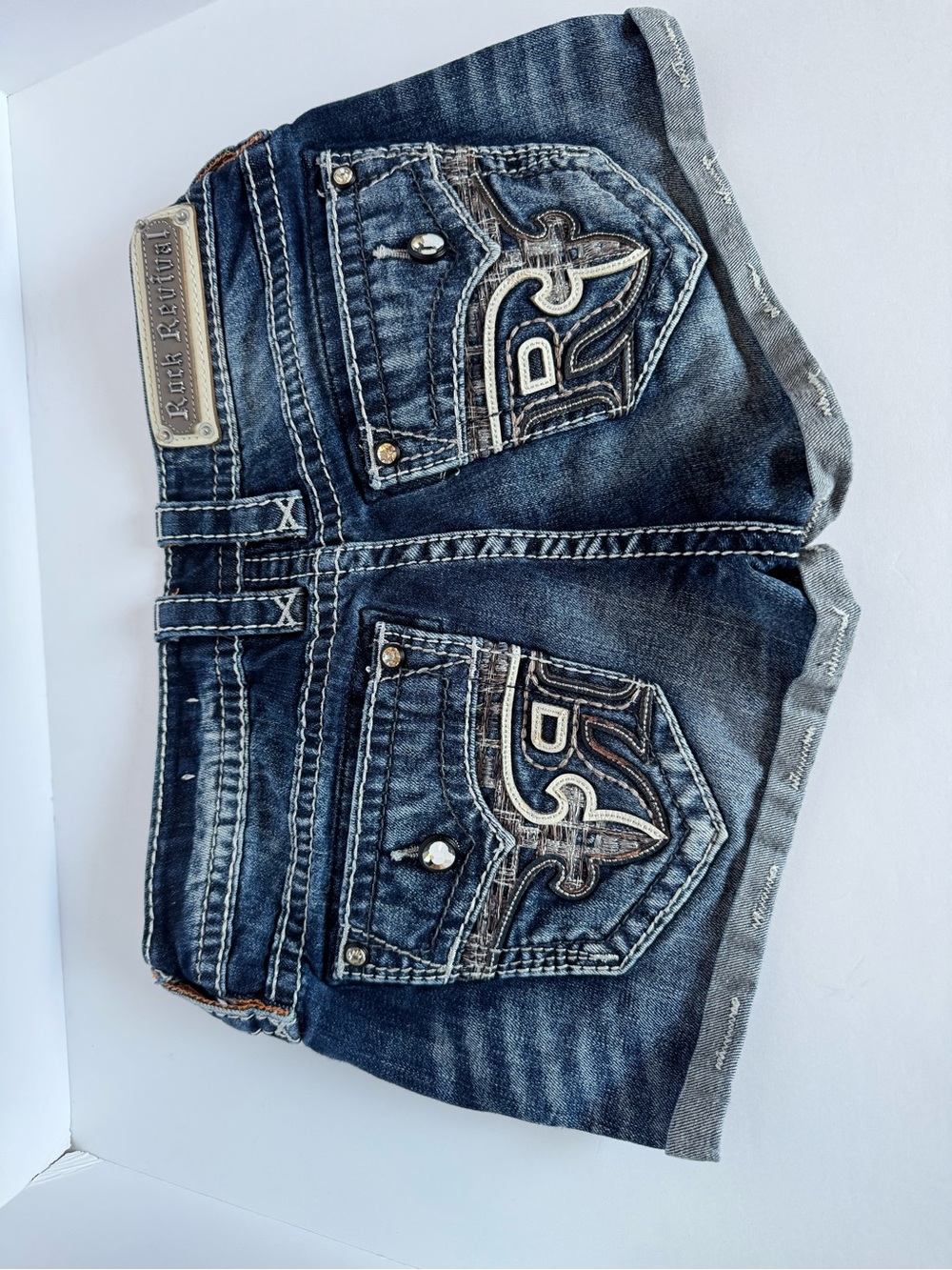 Rock Revival Dark Indigo Embroidered Pocket Denim Shorts